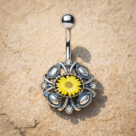 Stainless Steel Victorian Yellow Daisy Navel Ring