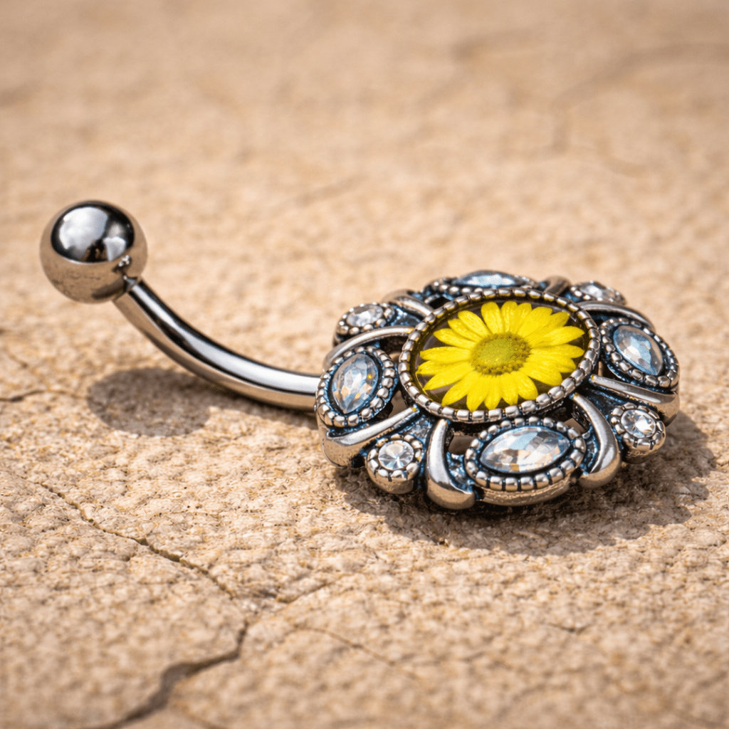 Stainless Steel Victorian Yellow Daisy Navel Ring