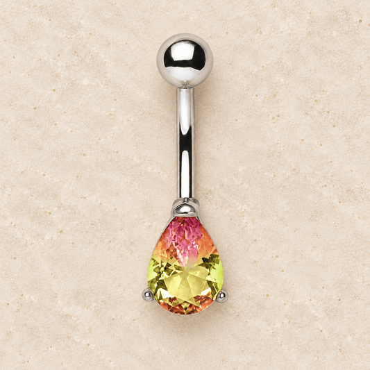 Stainless Steel Watermelon Tourmaline Navel Ring - Skin Metals