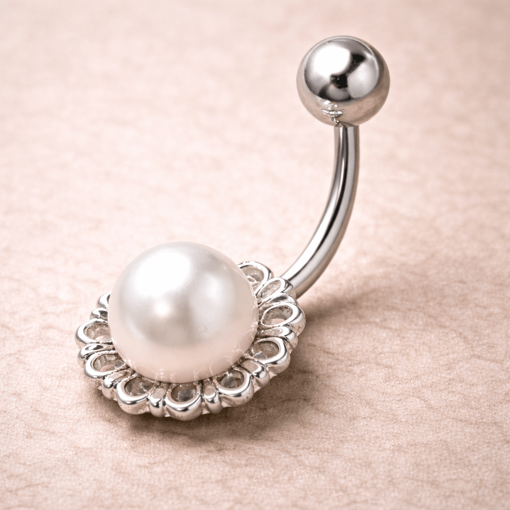 Stainless Steel White Faux Pearl Navel Ring