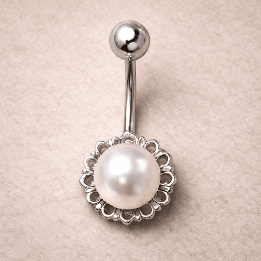 Stainless Steel White Faux Pearl Navel Ring