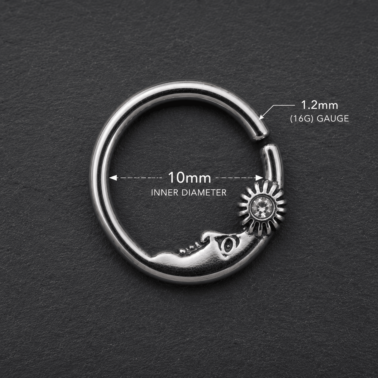 Sun Moon CZ Seamless Ring 16G Cartilage Earring Septum