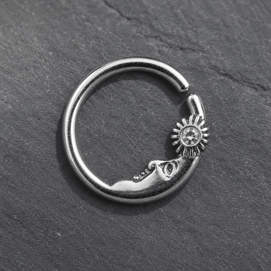 Sun Moon CZ Seamless Ring 16G Cartilage Earring Septum
