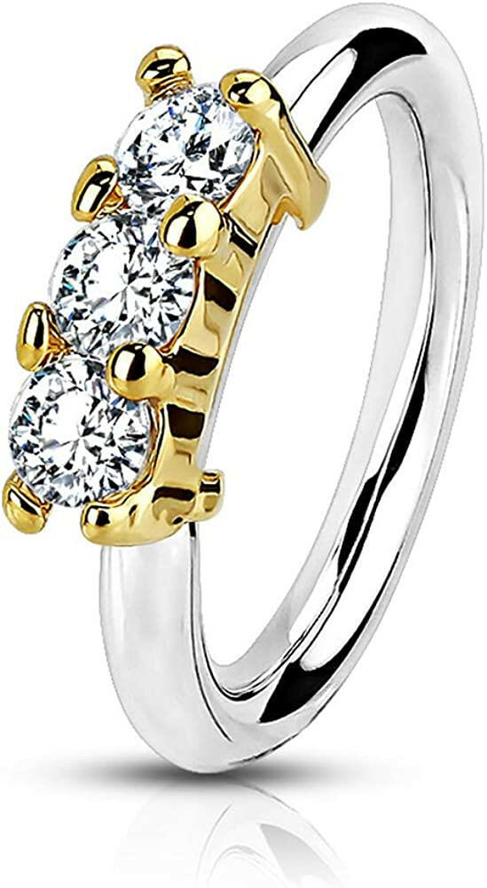 Surgical Steel 3 Lined CZ Bendable Nose Cartilage Hoop Rings Nose Ring Impulse Piercings Gold