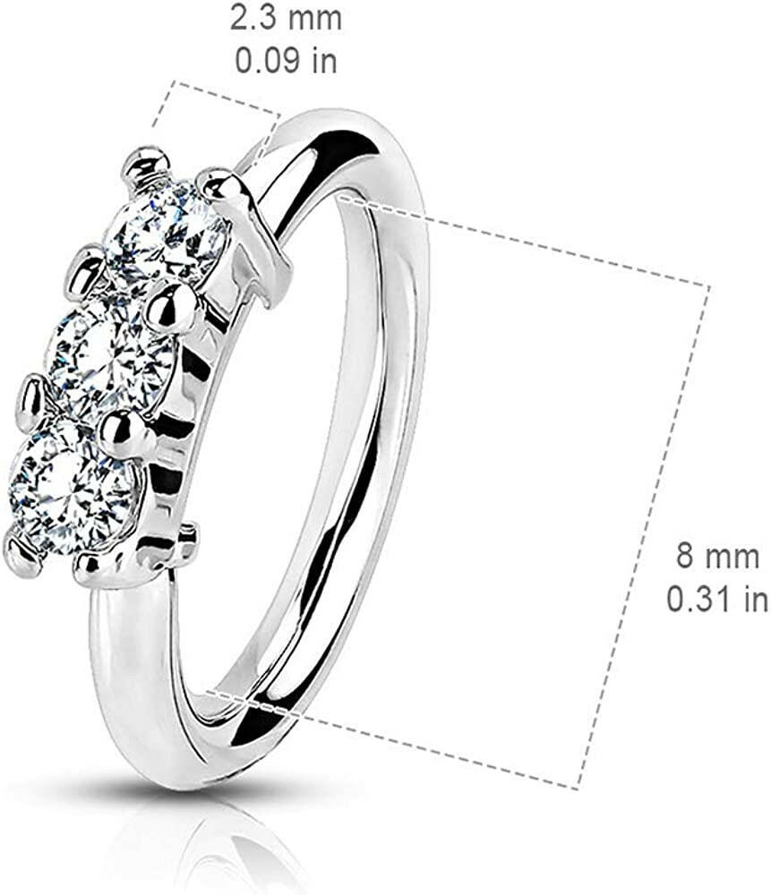 Surgical Steel 3 Lined CZ Bendable Nose Cartilage Hoop Rings Nose Ring Impulse Piercings