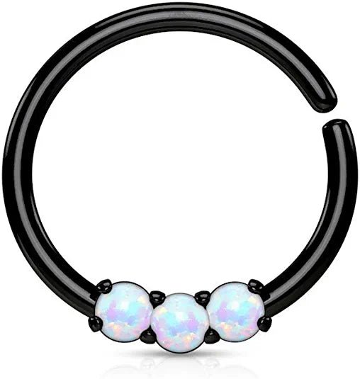 Surgical Steel 3 Opal Bendable Septum Cartilage Hoop Rings Septum Ring Impulse Piercings Black