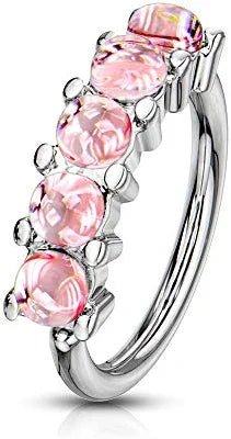 Surgical Steel 5 Illuminating Stones Lined All Bendable Hoop Rings for Ear Cartilage Eyebrow Nose Rings Nose Ring Impulse Piercings 20GA Length: 8mm Pink