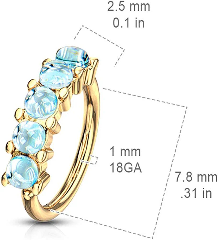 Surgical Steel 5 Illuminating Stones Lined All Bendable Hoop Rings for Ear Cartilage Eyebrow Nose Rings Nose Ring Impulse Piercings