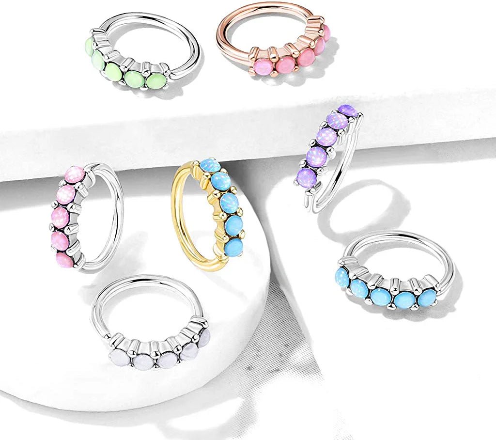Surgical Steel 5 Illuminating Stones Lined All Bendable Hoop Rings for Ear Cartilage Eyebrow Nose Rings Nose Ring Impulse Piercings