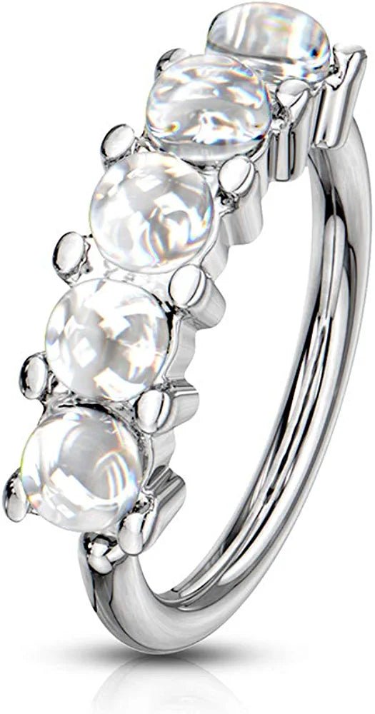 Surgical Steel 5 Illuminating Stones Lined All Bendable Hoop Rings for Ear Cartilage Eyebrow Nose Rings Nose Ring Impulse Piercings 20GA Length: 8mm Clear