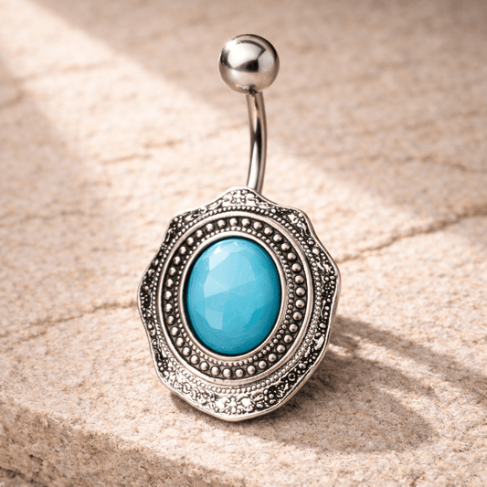 Surgical Steel Antique Turquoise Brooch Navel Ring