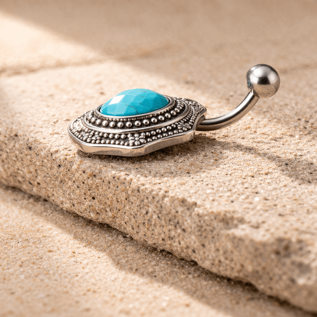 Surgical Steel Antique Turquoise Brooch Navel Ring