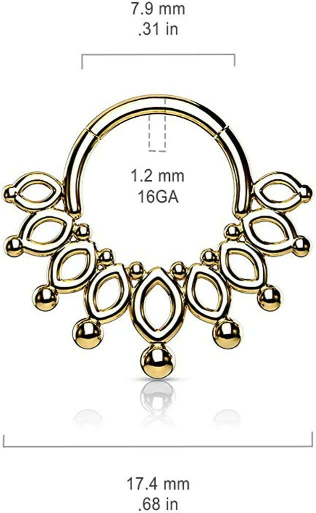 Surgical Steel Beaded End Crown Hinged Segment Hoop Ring Nose Ring, cartilage ring Impulse Piercings