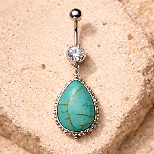 Surgical Steel Belly Button Navel Ring with Large Turquoise Dangle