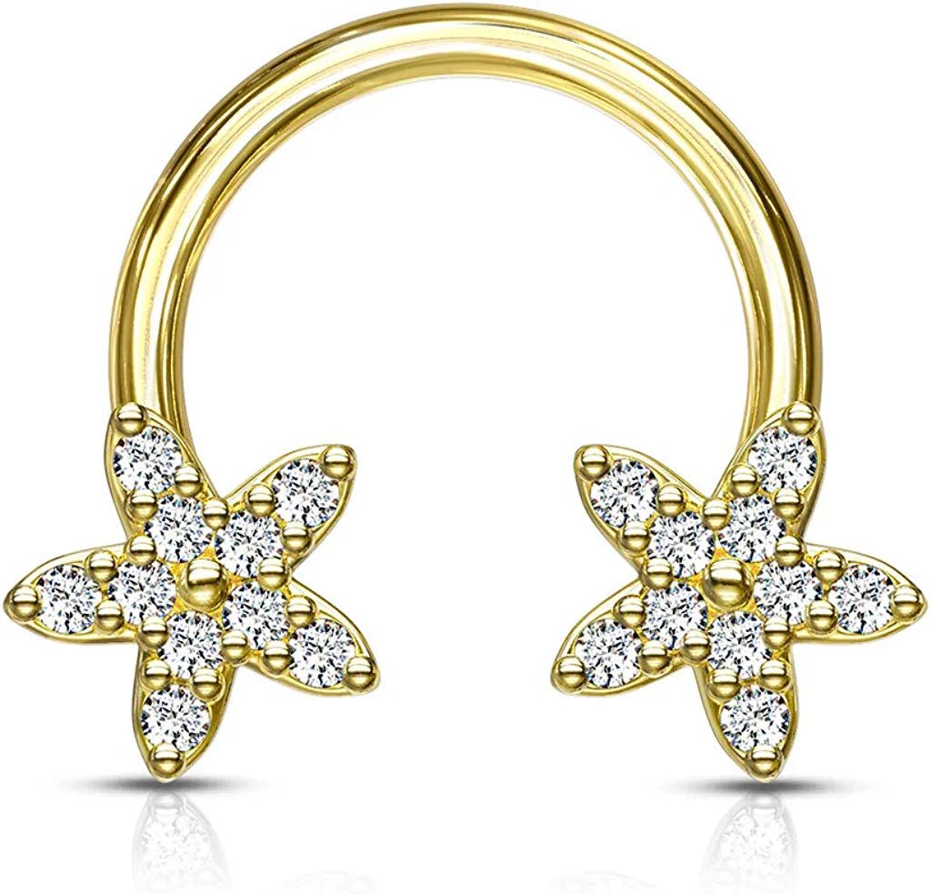 Surgical Steel CZ Flower Ends Circular Horseshoe Circular Barbell Impulse Piercings Gold