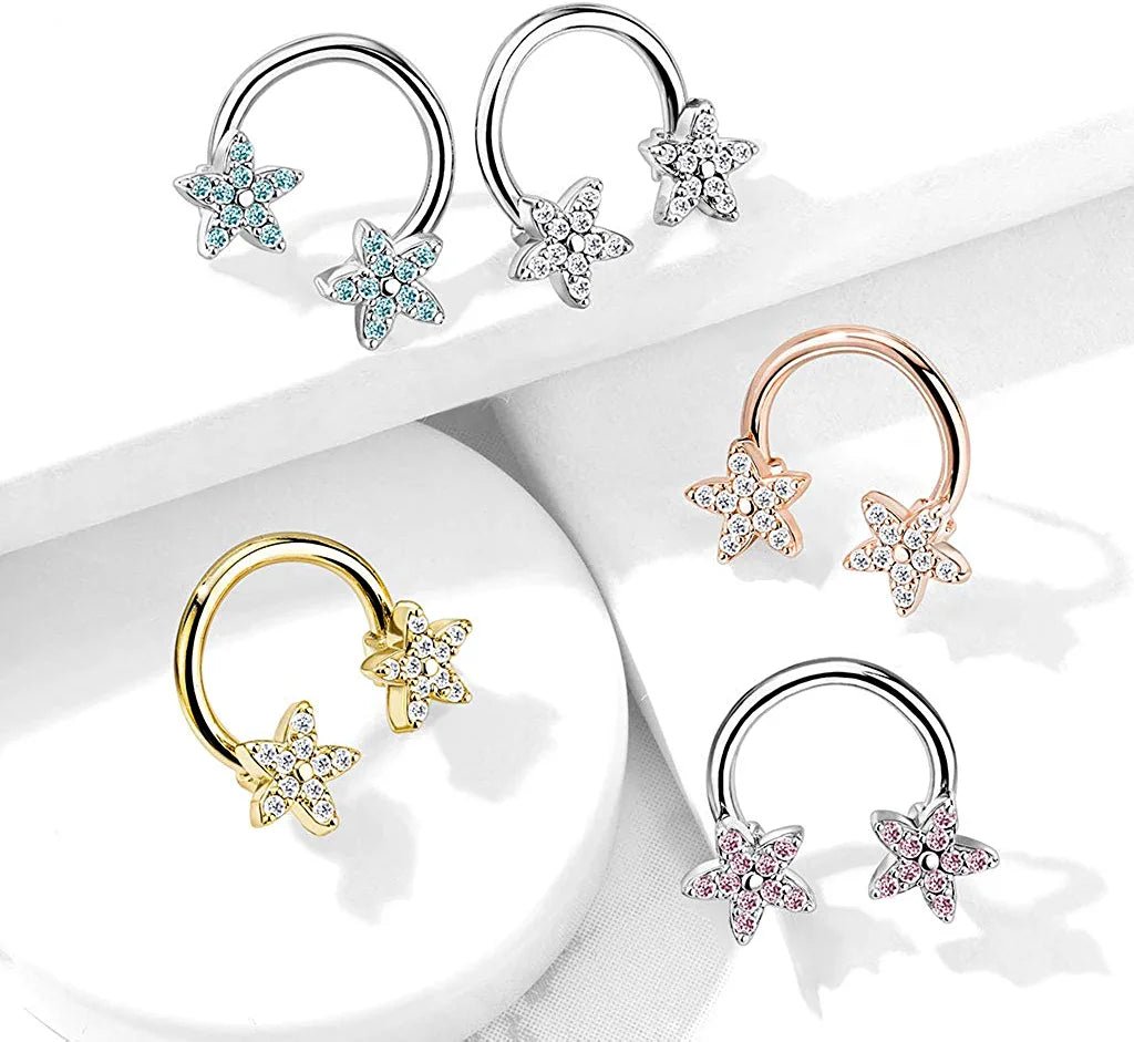 Surgical Steel CZ Flower Ends Circular Horseshoe Circular Barbell Impulse Piercings