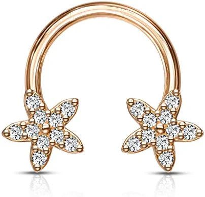 Surgical Steel CZ Flower Ends Circular Horseshoe Circular Barbell Impulse Piercings Rose Gold