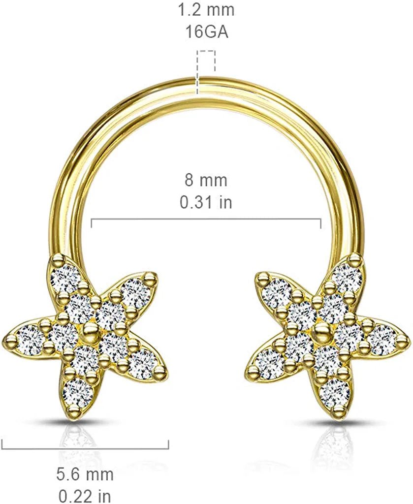 Surgical Steel CZ Flower Ends Circular Horseshoe Circular Barbell Impulse Piercings