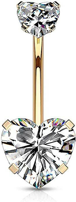 Surgical Steel CZ Top Double Heart Belly Navel Ring Navel Ring Skin Metals Rose gold