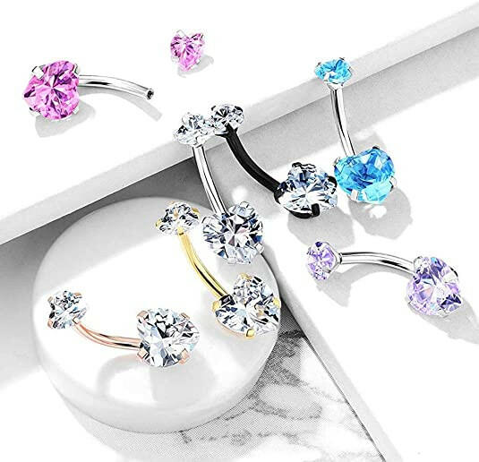 Surgical Steel CZ Top Double Heart Belly Navel Ring Navel Ring Skin Metals