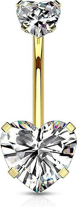 Surgical Steel CZ Top Double Heart Belly Navel Ring Navel Ring Skin Metals Gold