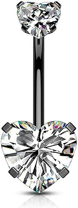 Surgical Steel CZ Top Double Heart Belly Navel Ring Navel Ring Skin Metals Black