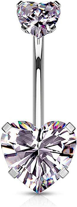 Surgical Steel CZ Top Double Heart Belly Navel Ring Navel Ring Skin Metals Tanzanite