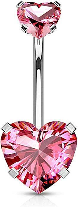 Surgical Steel CZ Top Double Heart Belly Navel Ring Navel Ring Skin Metals Pink