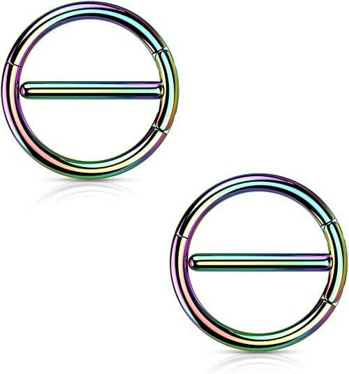 Surgical Steel Dual Hinge Nipple Rings Nipple Ring Impulse Piercings Rainbow