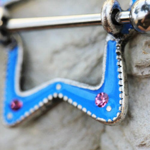 Surgical Steel Fun Pink & Blue Star Nipple Shield Nipple Ring Impulse Piercings