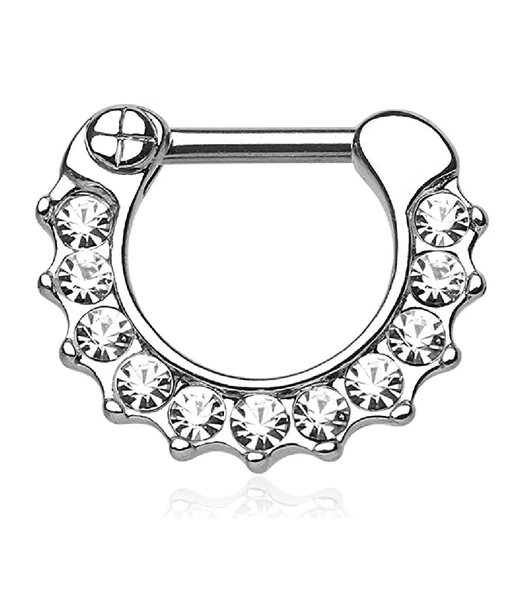 Surgical Steel Gem Paved Septum Clicker Ring Septum Ring Impulse Piercings 16GA Length: 6mm Clear