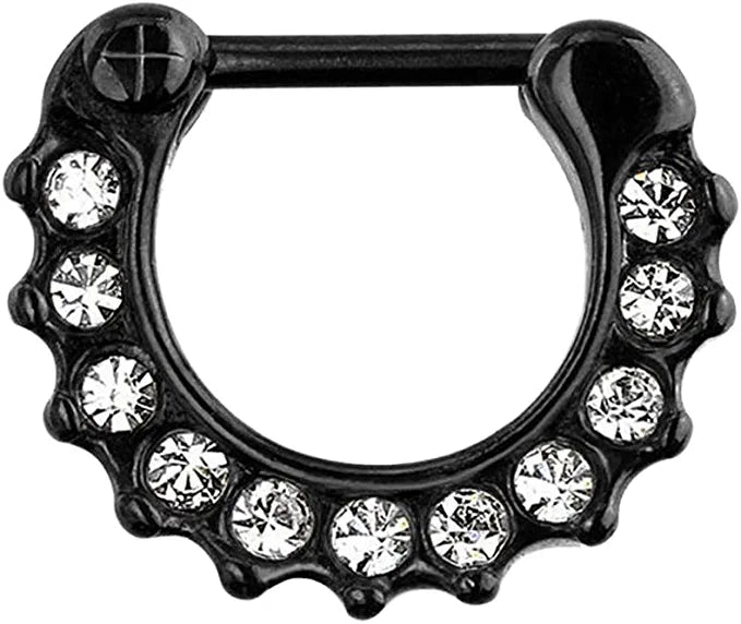 Surgical Steel Gem Paved Septum Clicker Ring Septum Ring Impulse Piercings 16GA Length: 6mm Black