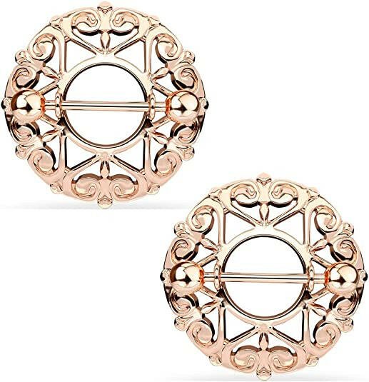Surgical Steel Heart Filigree Round Nipple Shield Rings Nipple Ring Impulse Piercings Rose Gold
