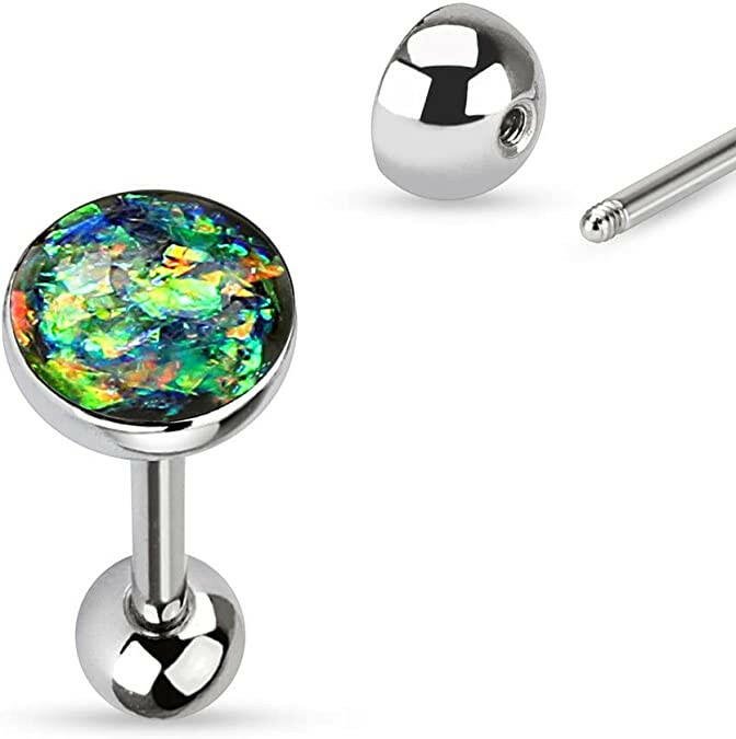 Surgical Steel Imitation Opal Barbells Barbell Impulse Piercings Dark Green