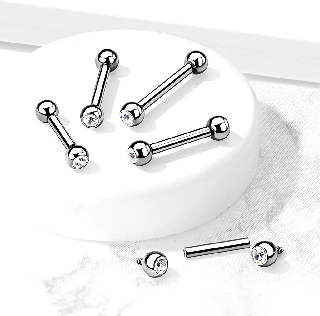 Surgical Steel Internally Threaded CZ Bezel Balls on Both Sides Cartilage Barbells Barbell Skin Metals