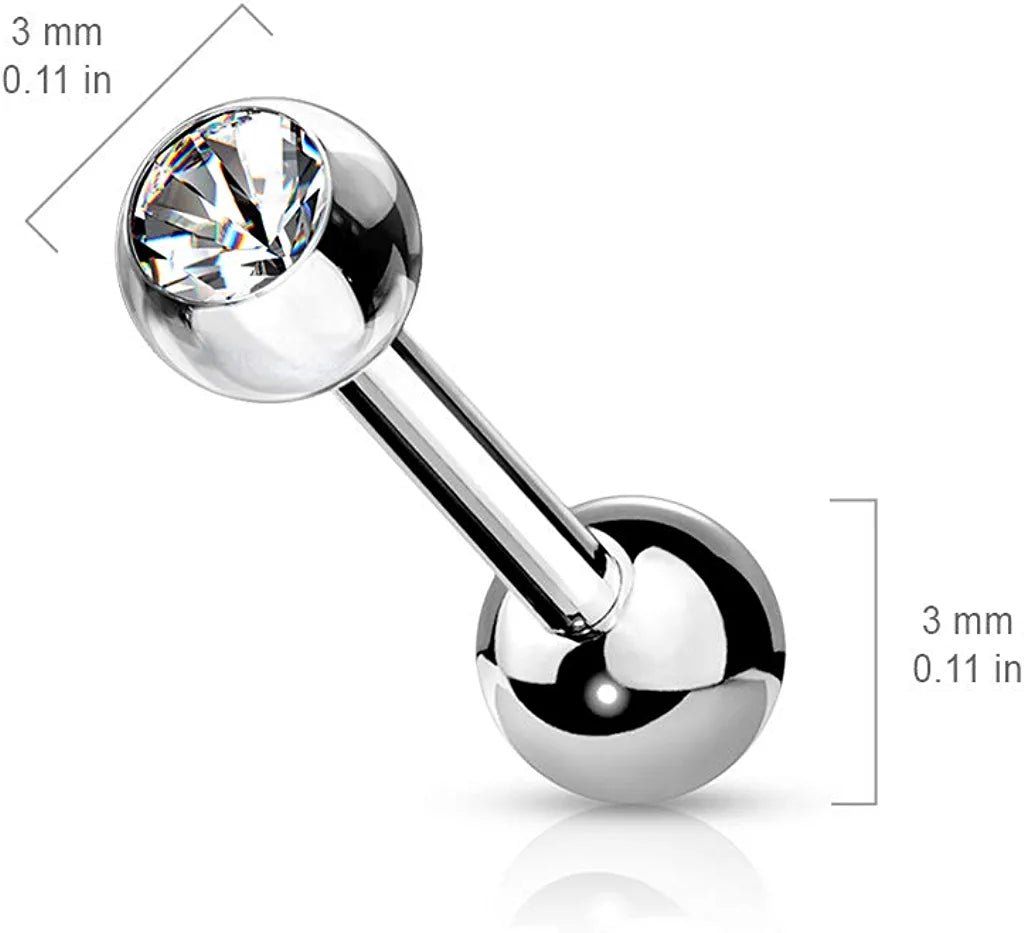 Surgical Steel Internally Threaded CZ Bezel Balls on Both Sides Cartilage Barbells Barbell Skin Metals