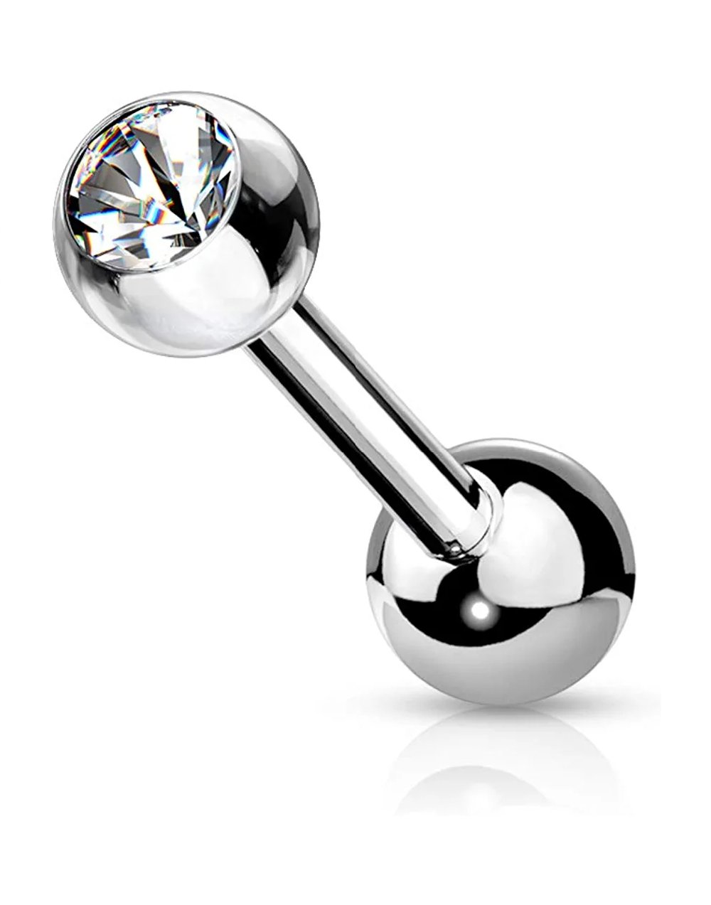 Surgical Steel Internally Threaded CZ Bezel Balls on Both Sides Cartilage Barbells Barbell Skin Metals 18GA Length: 10mm Clear