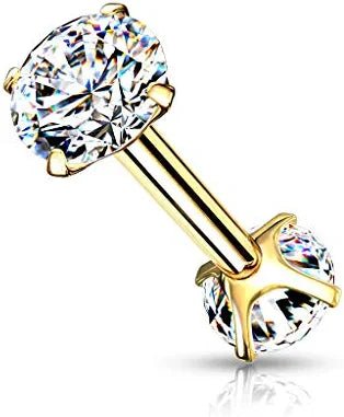 Surgical Steel Internally Threaded CZ On Both Ends Barbells Barbell Skin Metals 16GA Length: 8mm Gold