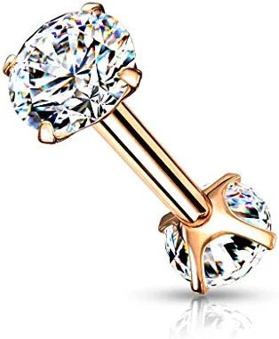 Surgical Steel Internally Threaded CZ On Both Ends Barbells Barbell Skin Metals 16GA Length: 8mm Rose Gold
