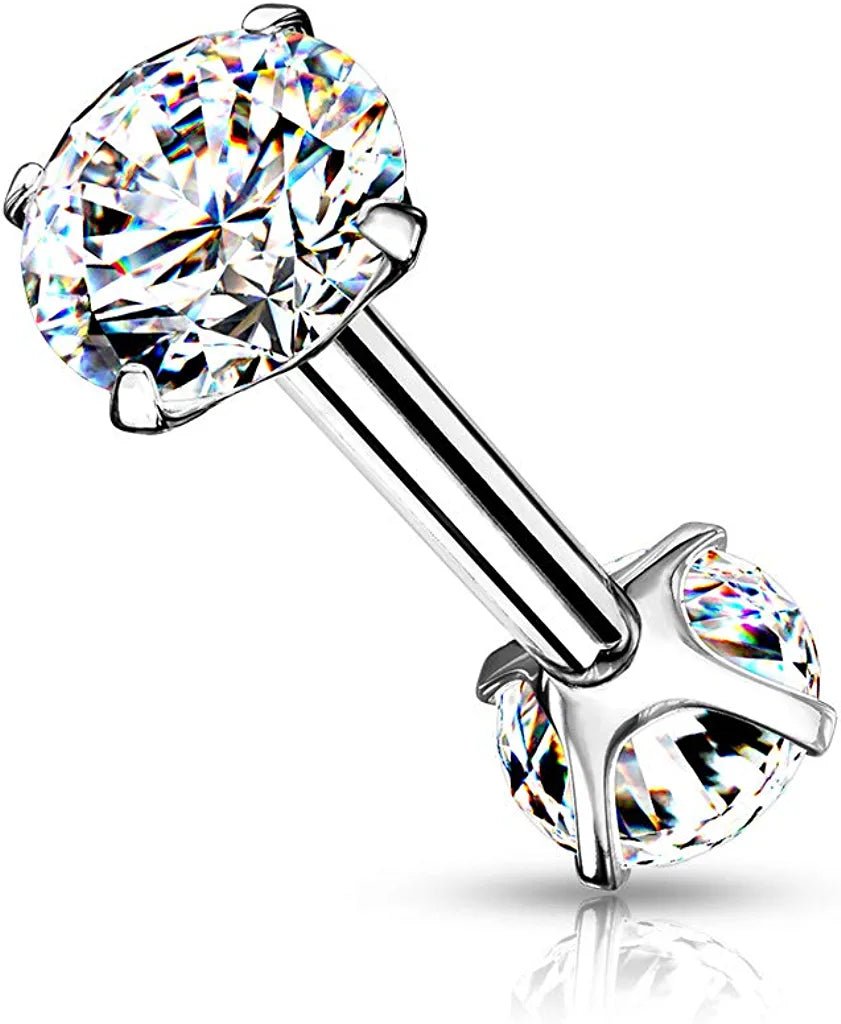Surgical Steel Internally Threaded CZ On Both Ends Barbells Barbell Skin Metals 16GA Length: 8mm Clear