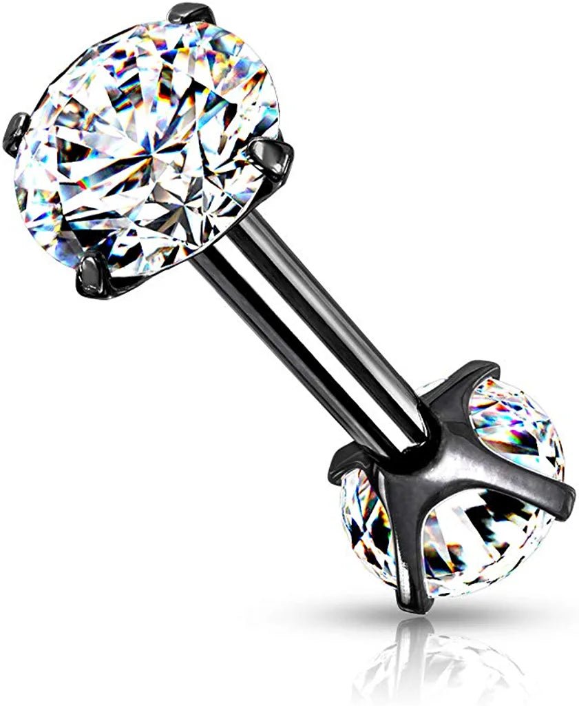 Surgical Steel Internally Threaded CZ On Both Ends Barbells Barbell Skin Metals 16GA Length: 8mm Black