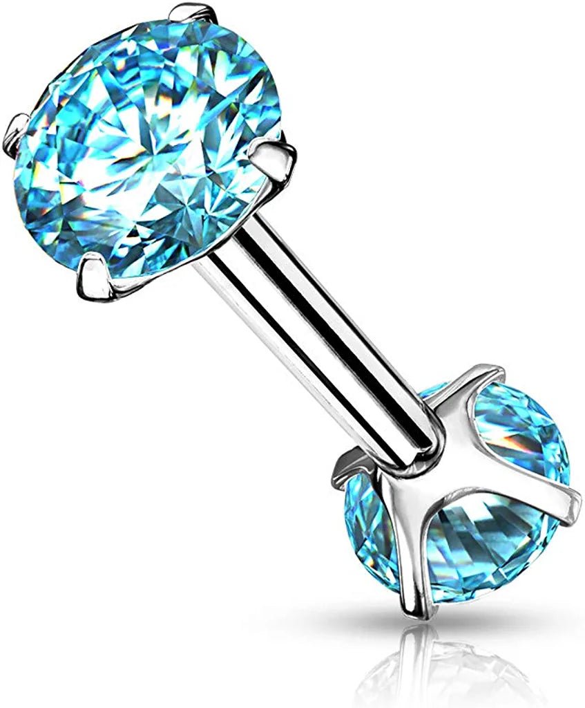 Surgical Steel Internally Threaded CZ On Both Ends Barbells Barbell Skin Metals 16GA Length: 8mm Aqua