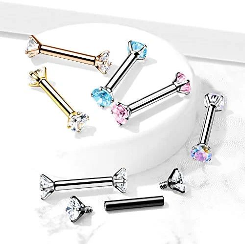 Surgical Steel Internally Threaded CZ On Both Ends Barbells Barbell Skin Metals