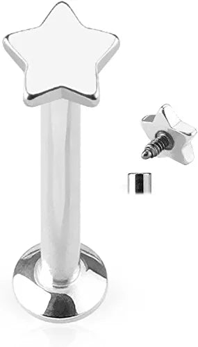 Surgical Steel Internally Threaded Star Top Labret Monroe Cartilage Studs Labret Impulse Piercings 16GA Length: 6mm Steel