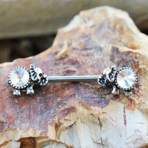 Surgical Steel Jeweled Elephant Nipple Bar