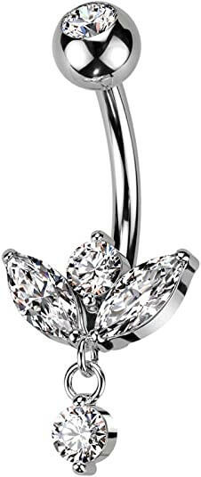 Surgical Steel Marquise CZ Sprout with Small CZ Belly Navel Ring Navel Ring Skin Metals Clear