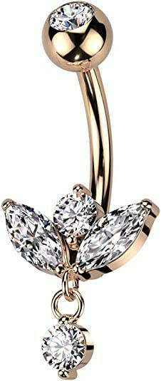 Surgical Steel Marquise CZ Sprout with Small CZ Belly Navel Ring Navel Ring Skin Metals Rose gold