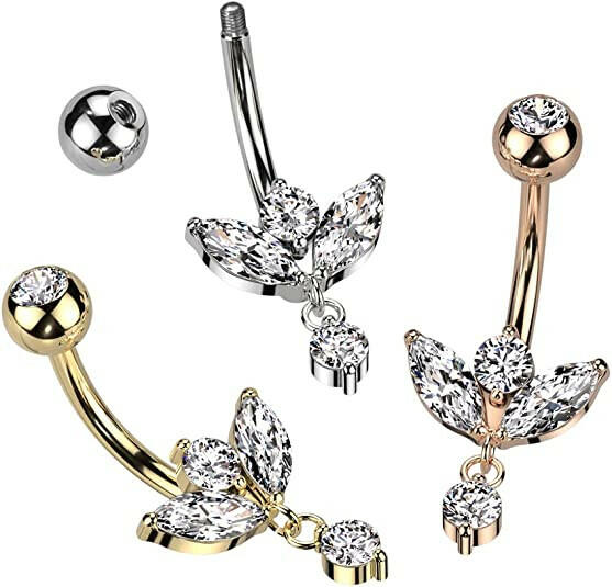 Surgical Steel Marquise CZ Sprout with Small CZ Belly Navel Ring Navel Ring Skin Metals