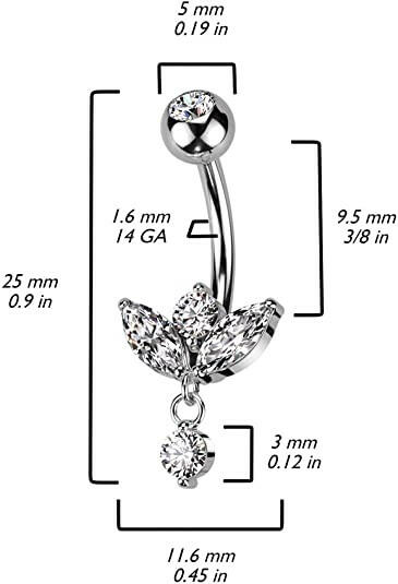 Surgical Steel Marquise CZ Sprout with Small CZ Belly Navel Ring Navel Ring Skin Metals