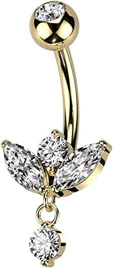 Surgical Steel Marquise CZ Sprout with Small CZ Belly Navel Ring Navel Ring Skin Metals Gold